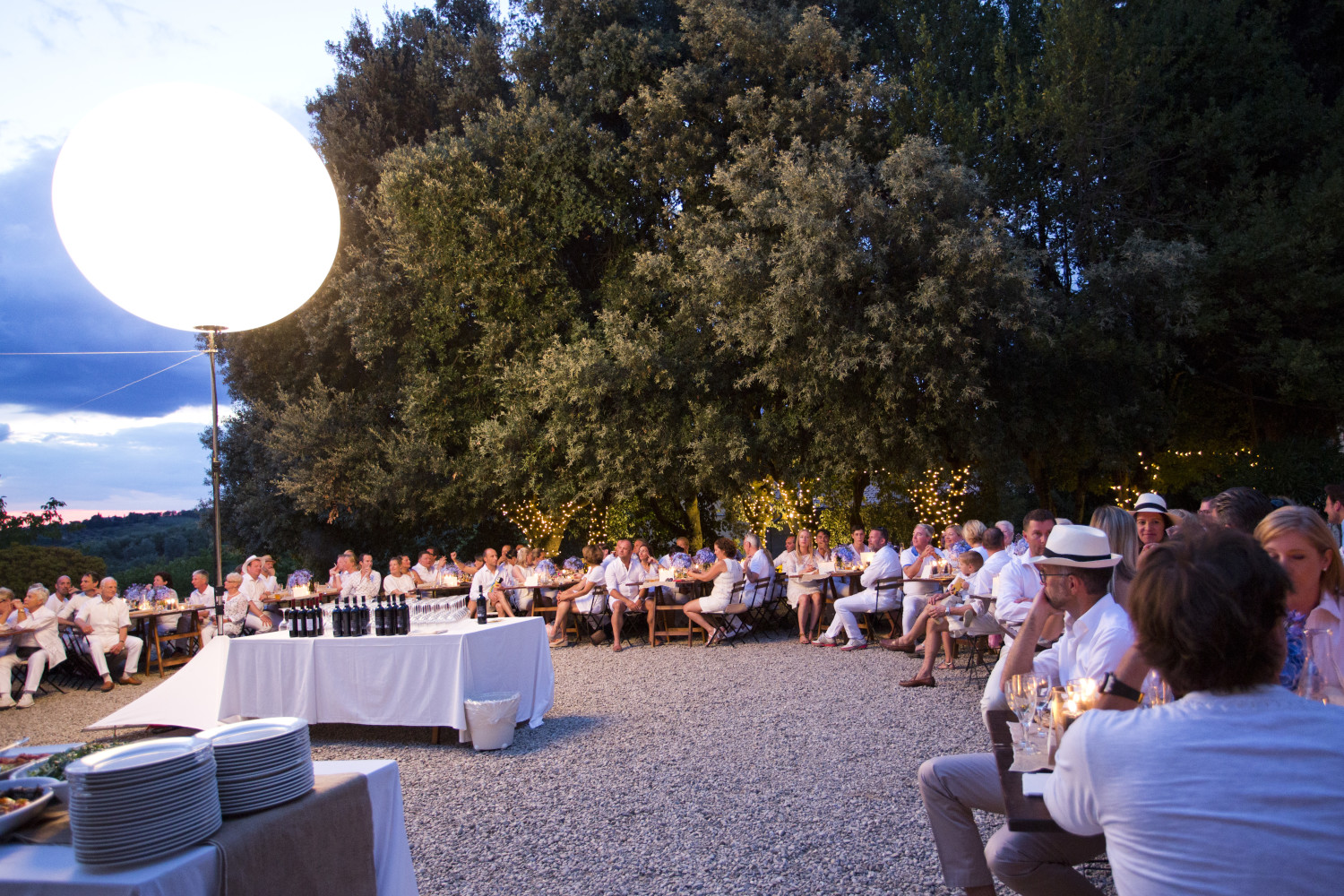 White Dress code event, Rustic italian dinner, destination wedding in Tuscany