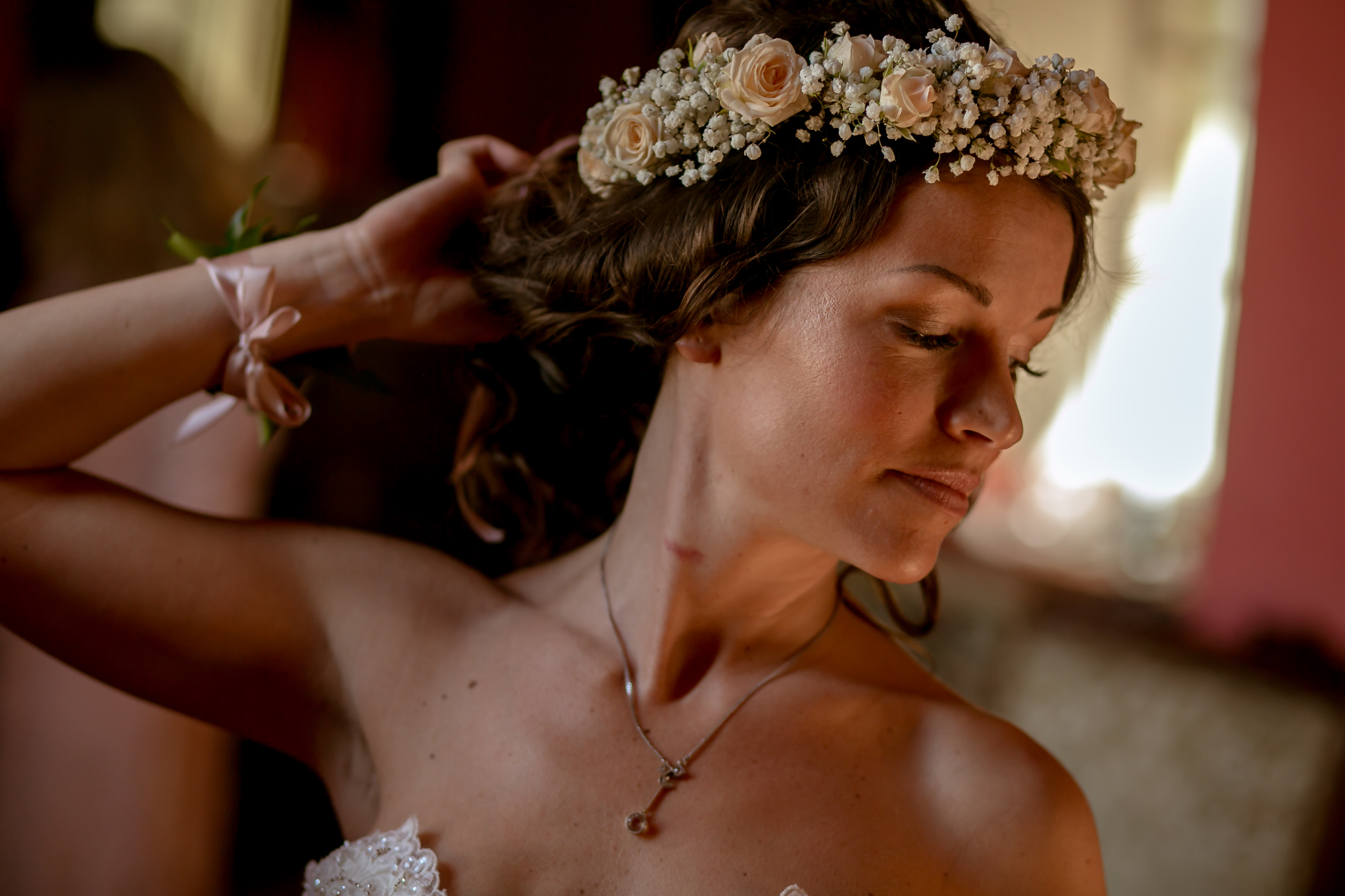 Bride floral crown, destination wedding in Italy