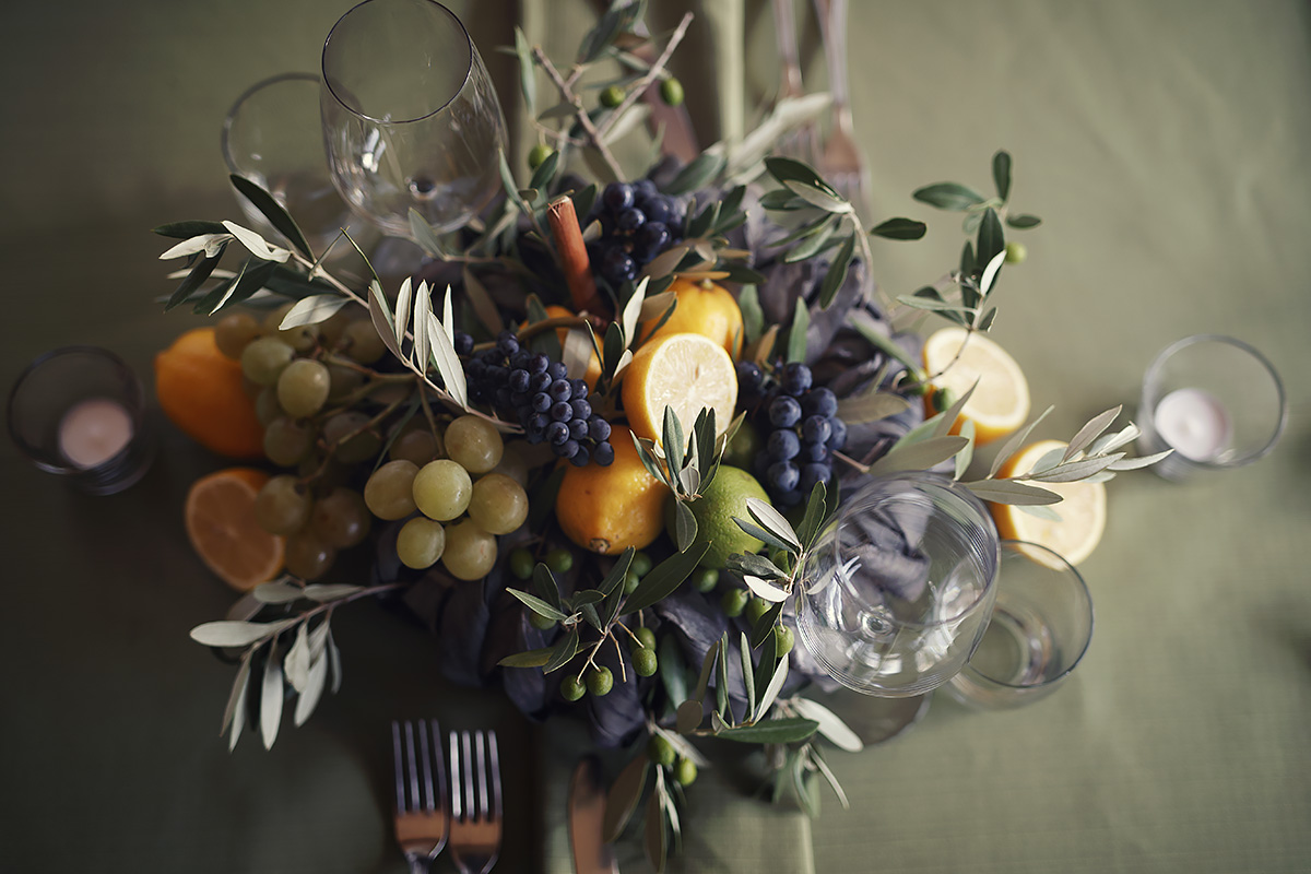 Fruits Table Centerpiece Welcome dinner in Tuscan Farmhouse Italian Wedding Designer