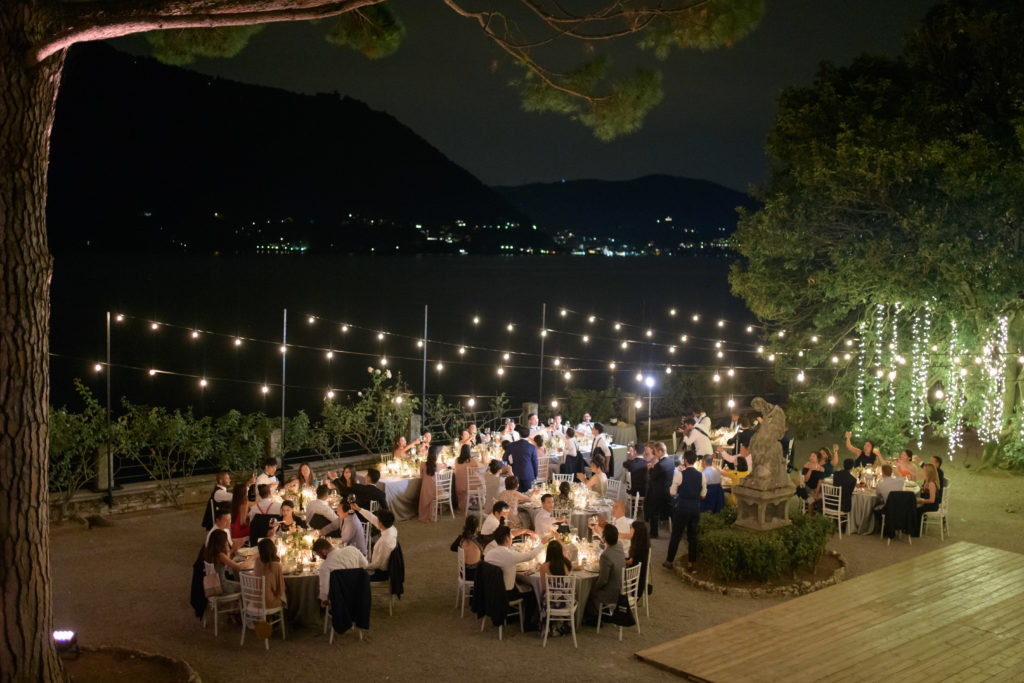 Dinner area at nights at Villa Pizzo Stunning wedding at Villa Pizzo - Italian Wedding Designer